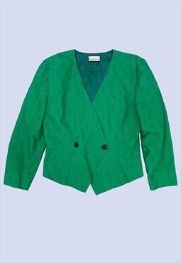 Vintage Green Spotted Shoulder Pad Button Crop Jacket