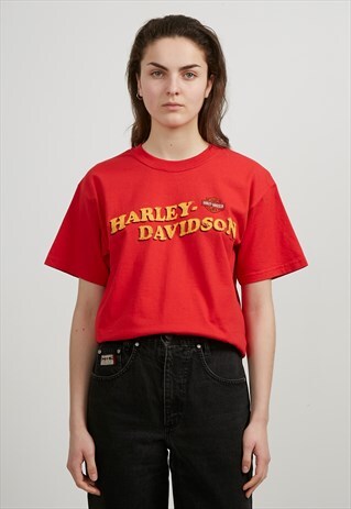 90S VINTAGE RED HARLEY DAVIDSON CREW NECK T-SHIRT