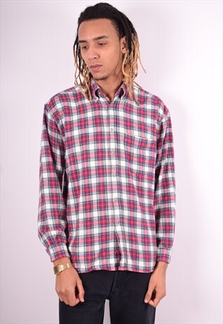 MENS VINTAGE FLANNEL SHIRT LARGE MULTI CHECK 90'S