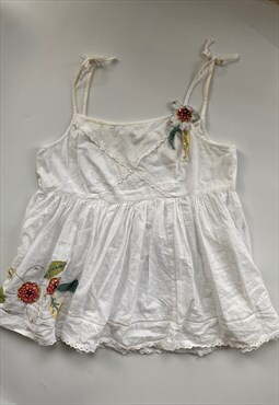 Vintage Y2K Cami White Floral Sequin Top Vest 