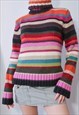 Vintage Multicolor Stripe Chunky Roll Neck Sweater