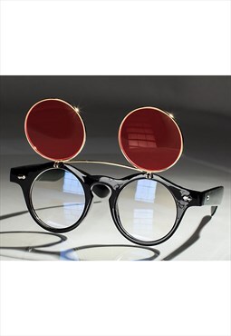 Gothic Steampunk Flip Sunglasses Red Lense Shades 