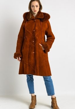 80s Vintage Suede Sheepskin Leather Shearling Coat 7006