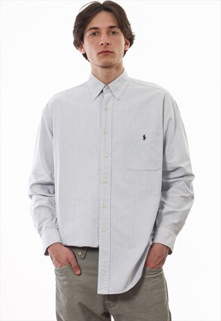 VINTAGE POLO RALPH LAUREN 90S WHITE BLUE STRIPED LONG SLEEVE
