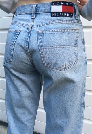 WOMENS VINTAGE TOMMY HILFIGER BLUE ACID WASH DENIM MOM JEANS