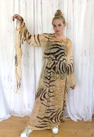 SEE THROUGH LIGHT BROWN KAFTAN DRESS