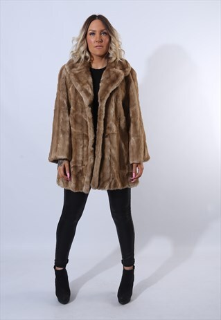FAUX FUR COAT JACKET SHORT VINTAGE UK 14 (A91H)