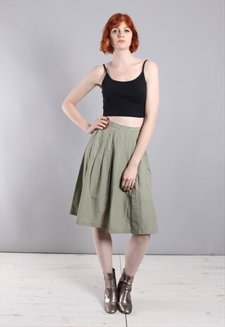 VINTAGE 80S GREEN CHECK PLEATED SKIRT