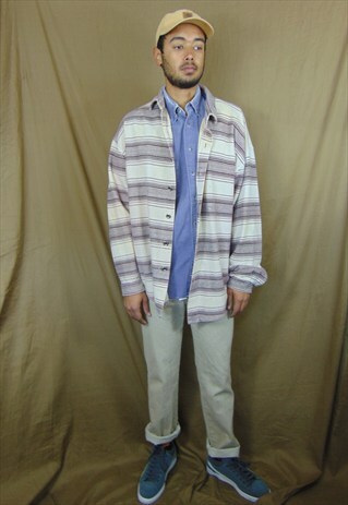 90S MINIMALIST LUXURY NUBBY HORIZONTAL STRIPE SHIRT JACKET