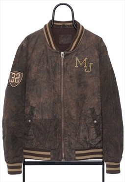 Vintage Mustang Brown Suede Bomber Jacket Mens