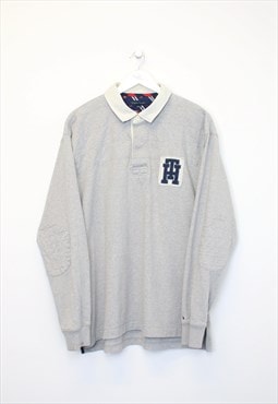 Vintage Tommy Hilfiger rugby shirt in grey. Best fits XXL