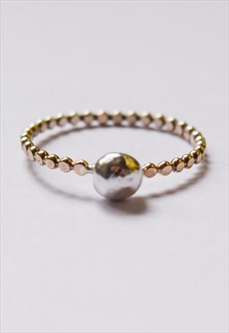 14ct gold filled hammered beaded ring with 925 silver ball