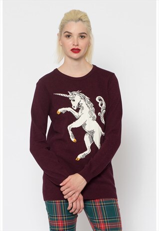 MAROON OVERSIZE UNICORN JUMPER