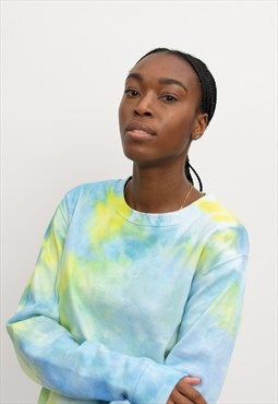Hand Dyed Sweatshirt Green, Yellow and Blue