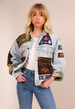VINTAGE 90S DENIM TRUCKER JACKET WITH PATCHES