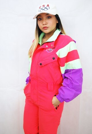 CRAZY PRINT PUFFER SKI SUIT/JUMPSUIT (1990'S)