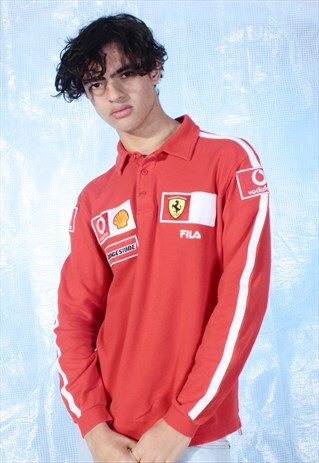 VINTAGE FILA RED LONG SLEEVE POLO SHIRT