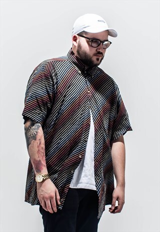 VINTAGE 90S STRIPE PATTERN SHORT SLEEVE SHIRT IN MULTICOLOUR