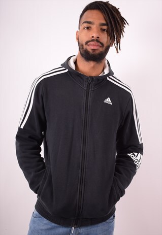 ADIDAS MENS VINTAGE HOODIE SWEATER MEDIUM BLACK 90S