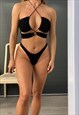 MULTI WAY DRAWSTRING CUT OUT BIKINI IN BLACK CRINKLE 