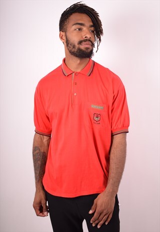 ADIDAS MENS VINTAGE POLO SHIRT MEDIUM RED 90S