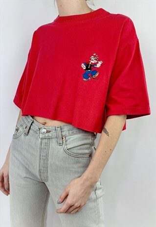 VINTAGE 80S 90S DIY REWORKED WAVEY FUNKY GRUNGE CROP TOP TEE