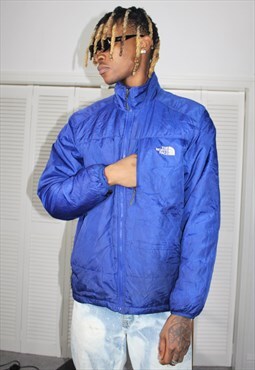 Vintage Y2K Blue Embroidered North Face Puffer Jacket
