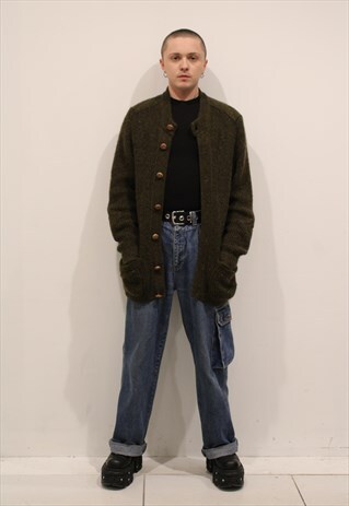 ARMY GREEN LONG KNITTED CARDIGAN