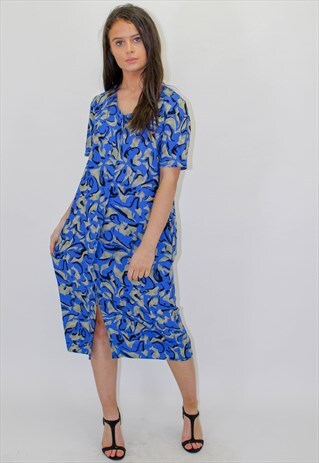 VINTAGE PARTY FLORAL SLIP MIDI DRESS IN BLUE