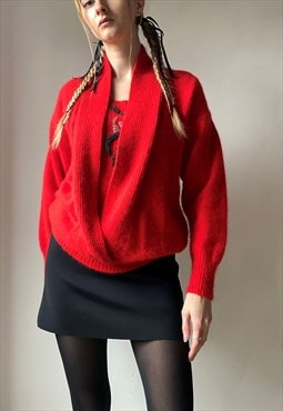 Vintage 80's Red Mohair Wool Jumper Size S/M
