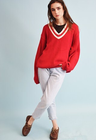 90'S RETRO RIBBED SLOUCHY OVERSIZED KNIT CRICKET JUMPER TOP