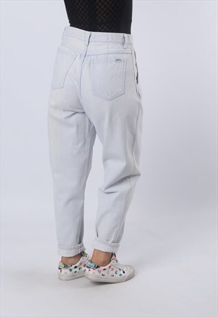 HIGH WAISTED DENIM JEANS TAPERED LEG VINTAGE UK 12 (E92O)