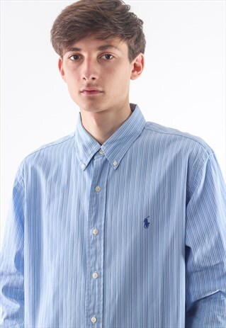 VINTAGE POLO RALPH LAUREN 90S BLUE LONG SLEEVE STRIPED