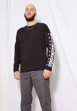 Vintage Y2K Sport Black Napapijri Logo Sleeve Print Long Top