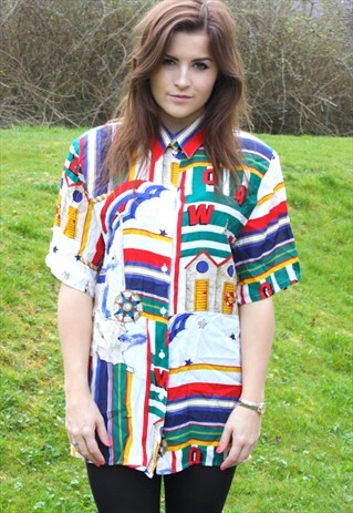 VINTAGE 80S ART NERD SHIRT - LARGE / SIZE 14