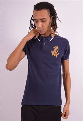 POLO RALPH LAUREN MENS VINTAGE POLO SHIRT MEDIUM NAVY 90S