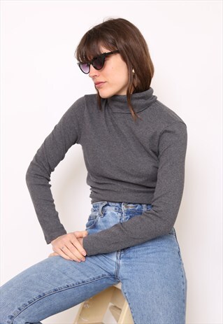 VINTAGE 90S GREY POLO HIGH TURTLE NECK TOP