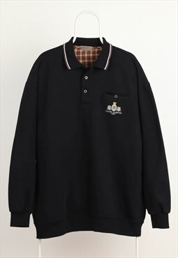 Vintage Claudio Valentino 1/4 buttons Logo Sweatshirt Black