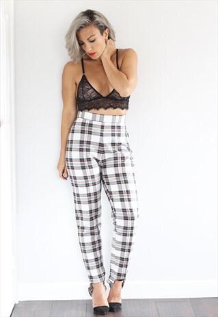 VINTAGE 1990S TARTAN SLIM LEG HIGH WAISTED SKI PANTS