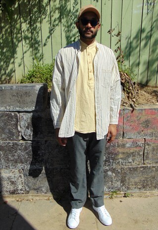 90S MINIMALIST LUXURY VERTICAL STRIPE ROUND COLLAR