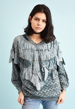 80'S RETRO DRAPED TRIMMED MONOCHROME MOMS KNIT JUMPER