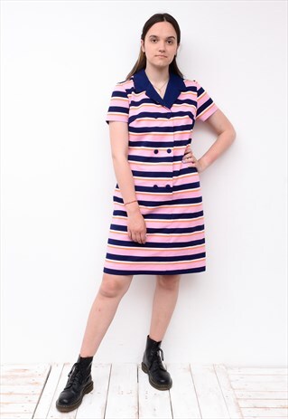 VINTAGE WOMEN'S 80'S 90'S DOUBLE BREASTED STRIPED DRESS