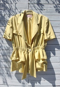 Vintage Byblos yellow short sleeved ruffled belted jacket