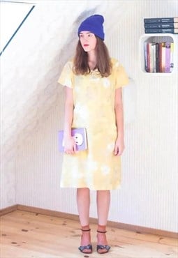 Light yellow floral short sleeve vintage dress