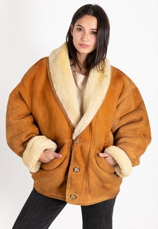 VINTAGE 80S ITALIAN SHEARLING REAL LEATHER JACKET / 0570