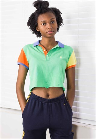 VINTAGE POLO RALPH LAUREN CROP TOP COLOR BLOCK 90S M 4.3
