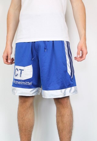 VINTAGE ADIDAS BASKETBALL SHORTS IN BLUE WITH EMBROIDERED LO