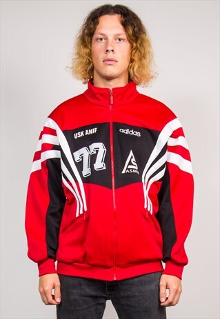 90'S VINTAGE ADIDAS RED WHITE STRIPE TRACKSUIT JACKET