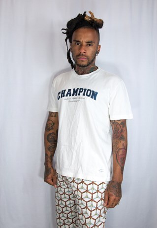 CHAMPION LOGO WHITE VINTAGE T SHIRT