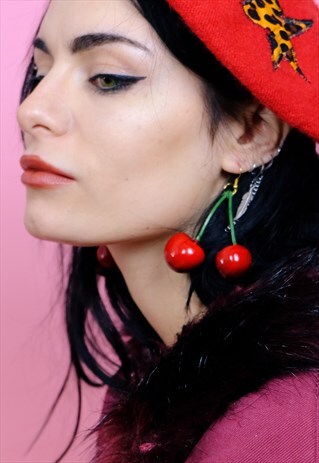 CHERRY EARRINGS CUTE RED FRUIT FESTIVAL KAWAII ROCKABILLY